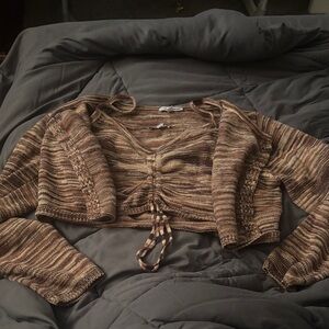 Fashion Nova Brown Striped V-Neck Sweater